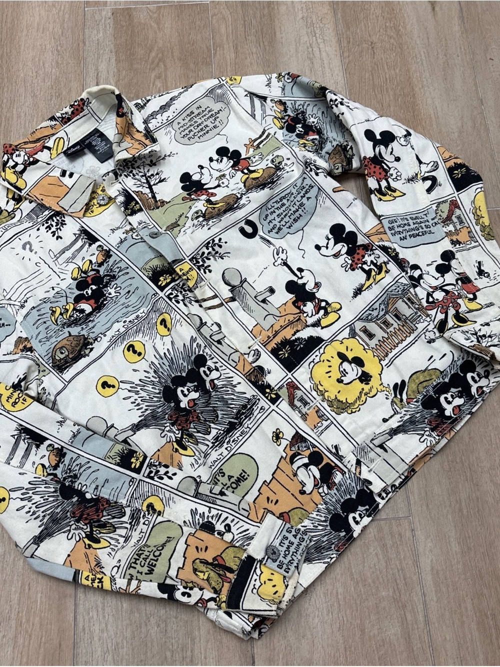 Disney Mickey Mouse Comic-Print Button-Down Shirt - White/Black/Yellow